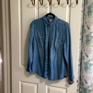 Chico's Light Blue Denim Button-Down Shirt